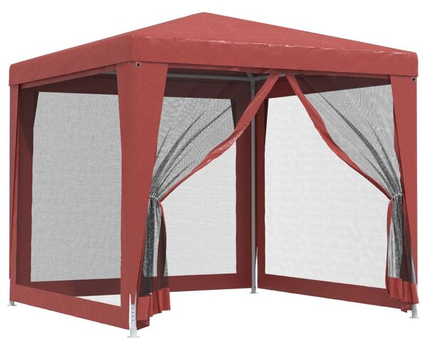 Piros HDPE rendezvénysátor 4 hálós oldalfallal 2,5x2,5 m