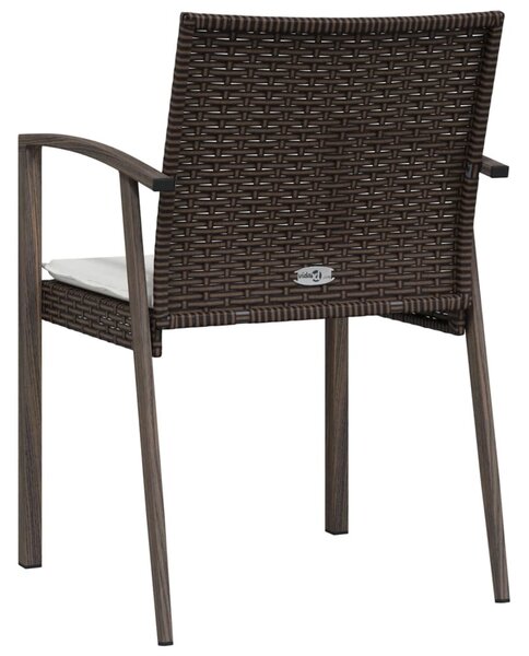 2 db barna polyrattan kerti szék párnával 56,5 x 57 x 83 cm