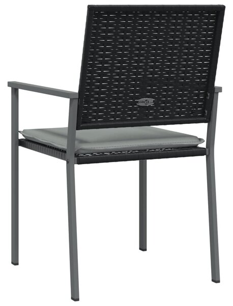 2 db fekete polyrattan kerti szék párnával 56 x 62,5 x 89 cm