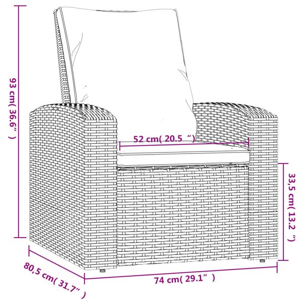 Szürke polyrattan dönthető kerti szék párnával