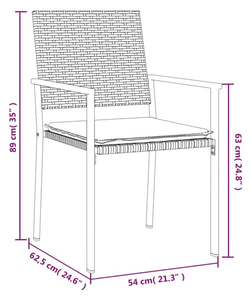 2 db fekete polyrattan kerti szék párnával 56 x 62,5 x 89 cm