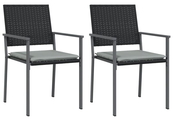 2 db fekete polyrattan kerti szék párnával 56 x 62,5 x 89 cm