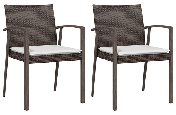 2 db barna polyrattan kerti szék párnával 56,5 x 57 x 83 cm