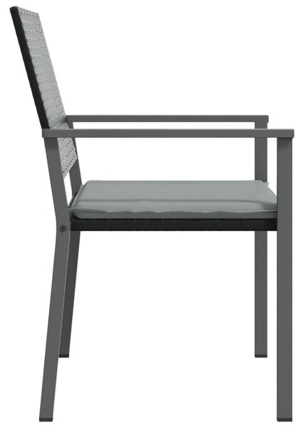 2 db fekete polyrattan kerti szék párnával 56 x 62,5 x 89 cm