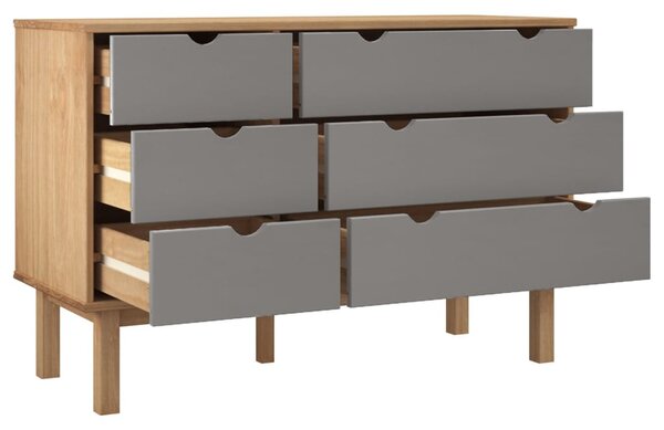 OTTA barna-szürke tömör fenyőfa éjjeliszekrény 111x43x73,5 cm