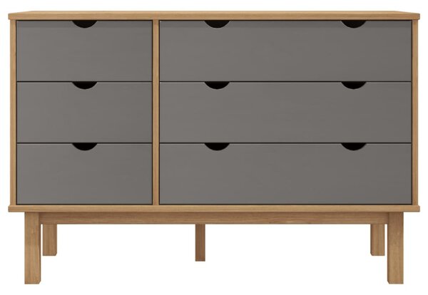 OTTA barna-szürke tömör fenyőfa éjjeliszekrény 111x43x73,5 cm