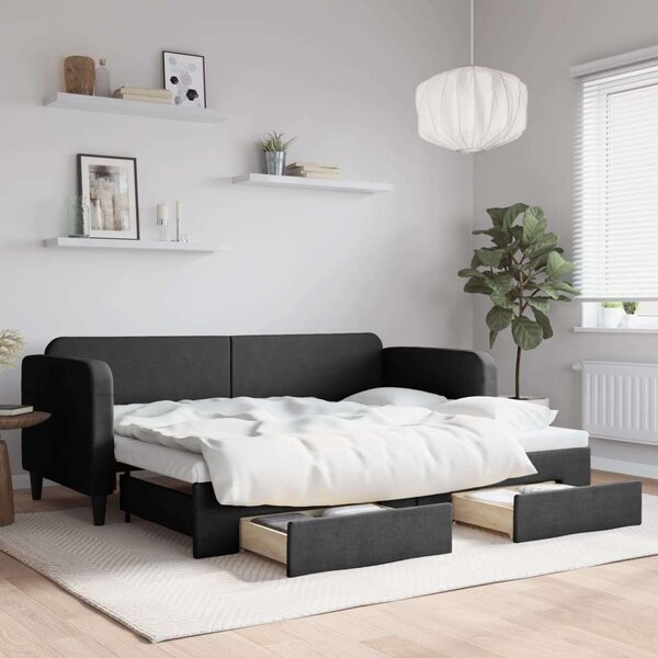 VidaXL fekete kihúzható szövet heverő fiókokkal 80 x 200 cm