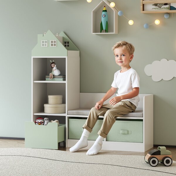 Gyerekpad polccal Vipsali 100x99x30 cm mentazöld/fehér [en.casa]