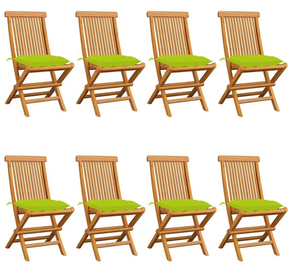 VidaXL 8 db tömör tíkfa kerti szék élénkzöld párnával