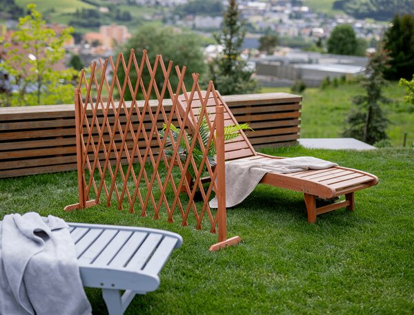 KONDELA Rácsos térelválasztó panel, barna/fa, 250 cm, KEJLY