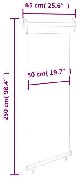 Barna oldalsó terasznapellenző 65 x 250 cm