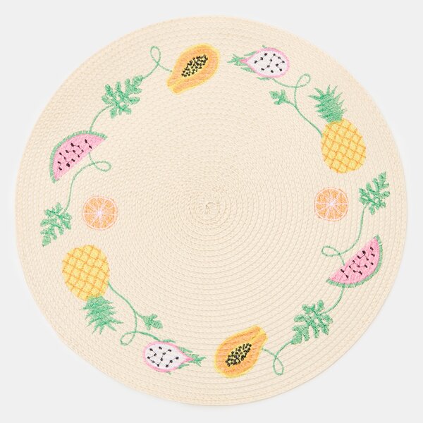 Sinsay - Szövött asztali alátét hímzett gyümölcsökkel - krémszínű