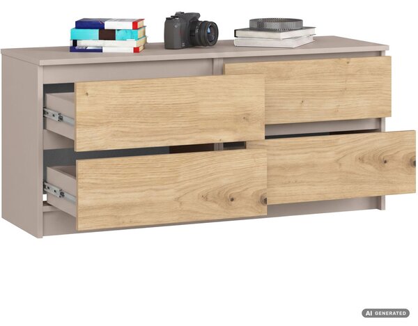 AKORD Furniture Factory CLP K120 Komód Laminált Lap Kasmír / Artisan Tölgy 4 Fiókos