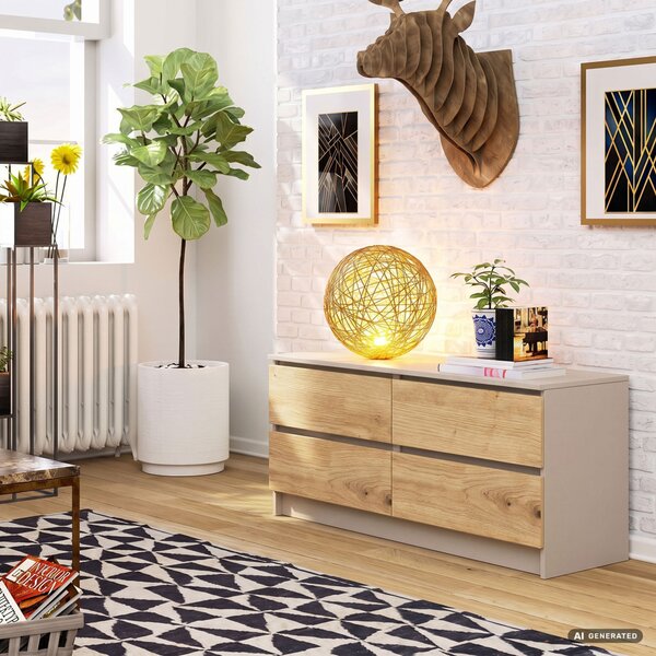 AKORD Furniture Factory CLP K120 Komód Laminált Lap Kasmír / Artisan Tölgy 4 Fiókos