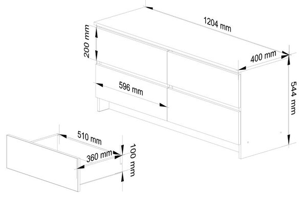 AKORD Furniture Factory CLP K120 Komód Laminált Lap Kasmír 4 Fiókos