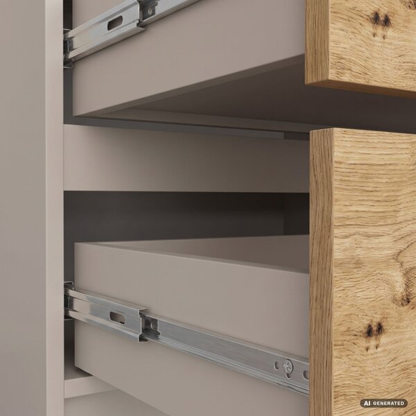 AKORD CLP K120 Komód Laminált Forgácslap Kasmír / Artisan Tölgy 6 Fiókos