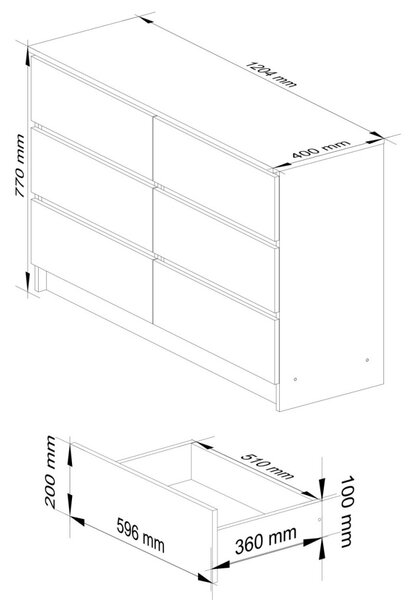 AKORD CLP K120 Komód Laminált Forgácslap Kasmír / Artisan Tölgy 6 Fiókos