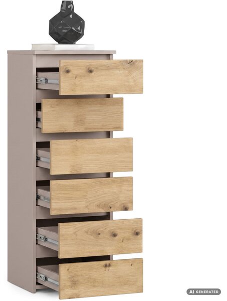 AKORD CLP CL6 Komód Laminált Lap Kasmír / Artisan Tölgy 6 Fiókos