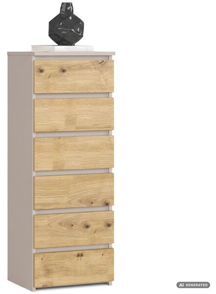AKORD CLP CL6 Komód Laminált Lap Kasmír / Artisan Tölgy 6 Fiókos