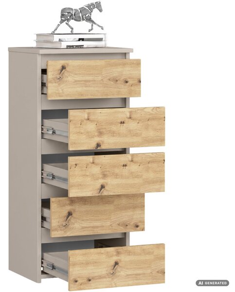 AKORD CLP CL5 Komód Laminált Lap Kasmír / Artisan Tölgy 5 Fiókos