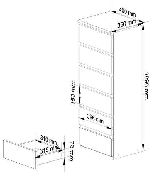 AKORD CLP CL6 Komód Laminált Kaszmír Matt 6 Fiókos