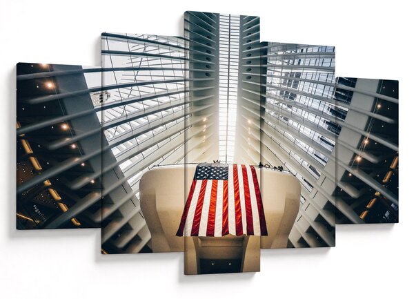 Építkezés az USA zászlóval képe (150x105 cm)