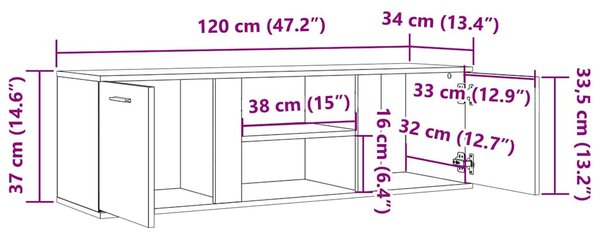 Betonszürke szerelt fa TV-szekrény 120 x 34 x 37 cm