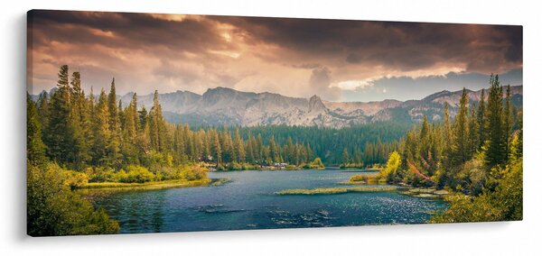 Egy kép a hegyi folyó és a hegyek (120x50 cm)