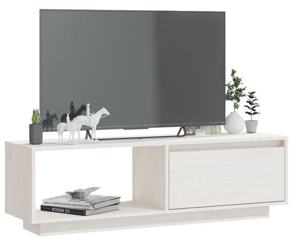 Fehér tömör fenyőfa TV-szekrény 110 x 30 x 33,5 cm