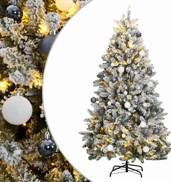 Csuklópántos műkarácsonyfa 300 LED-del és gömbökkel 180 cm