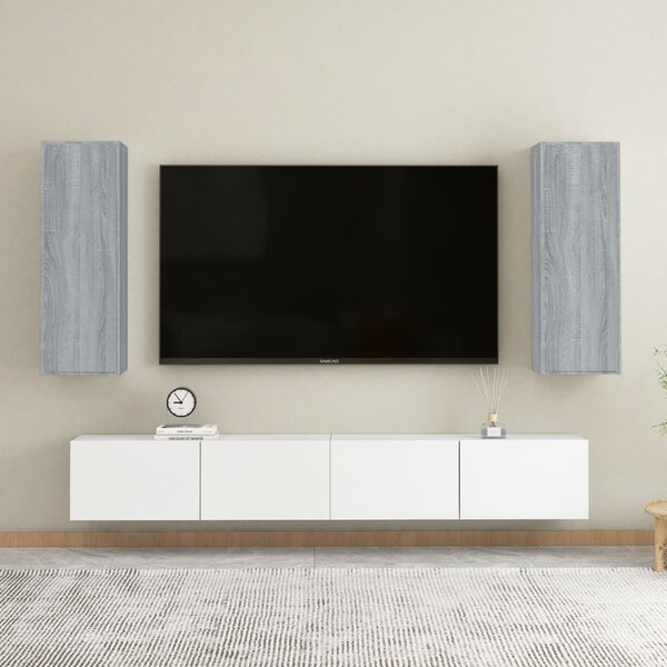 2 db szürke sonoma színű szerelt fa TV-szekrény 30,5x30x90 cm