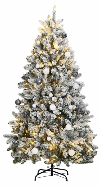 Csuklópántos műkarácsonyfa 300 LED-del és gömbökkel 210 cm
