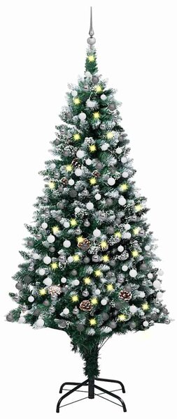LED-es műkarácsonyfa gömbkészlettel és tobozokkal 210 cm
