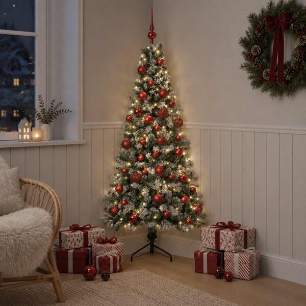 Műkarácsonyfa gömbbel 120 cm 150 LED Meleg fehér PVC és fém