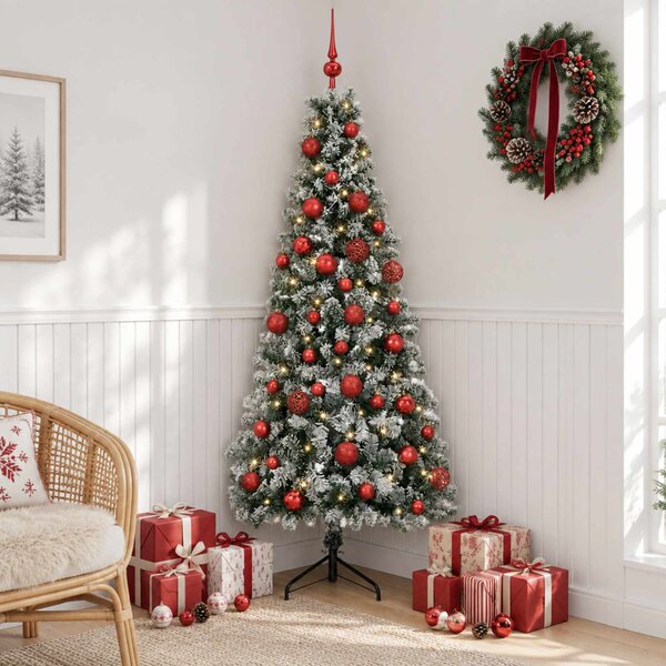 Műkarácsonyfa gömbbel 120 cm 150 LED Meleg fehér PVC és fém