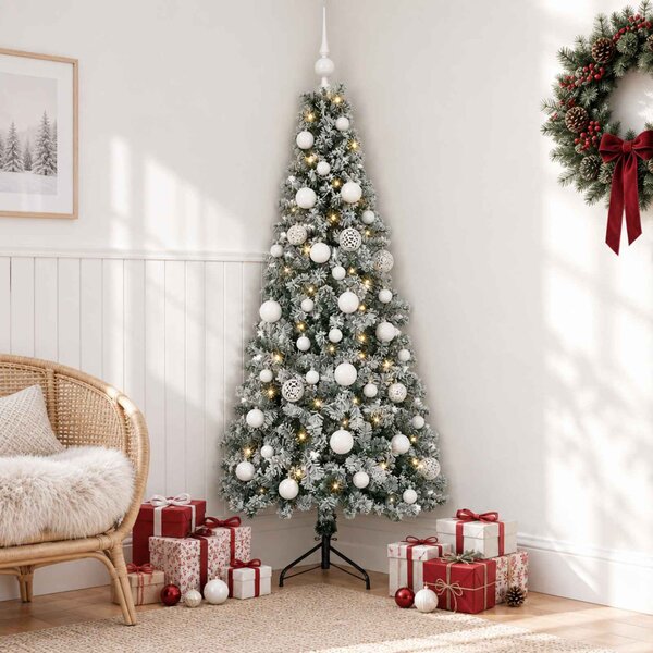 Műkarácsonyfa gömbbel 120 cm 150 LED Meleg fehér PVC és fém