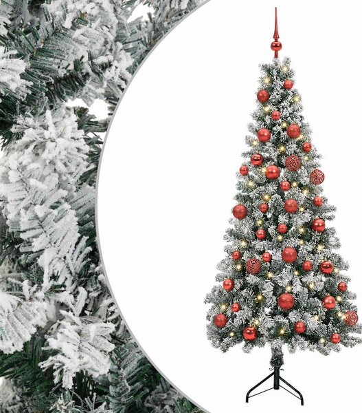 Műkarácsonyfa gömbbel 120 cm 150 LED Meleg fehér PVC és fém