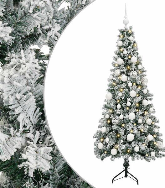 Műkarácsonyfa gömbbel 120 cm 150 LED Meleg fehér PVC és fém