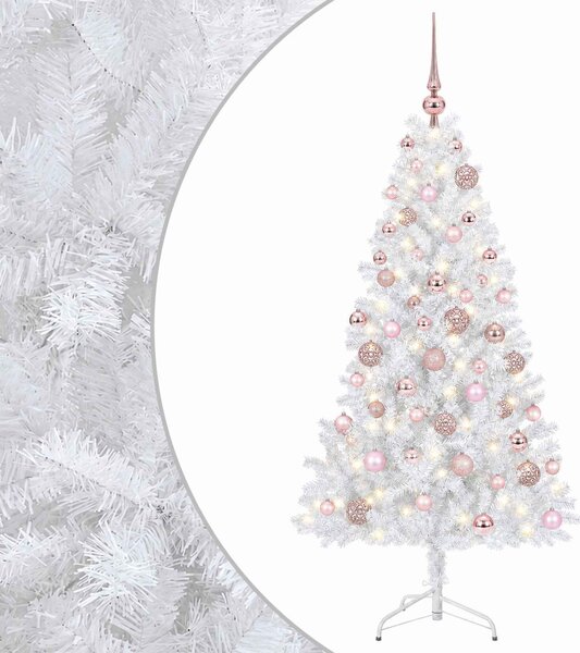 Műkarácsonyfa gömbbel 210 cm 300 LED Meleg fehér PVC és fém
