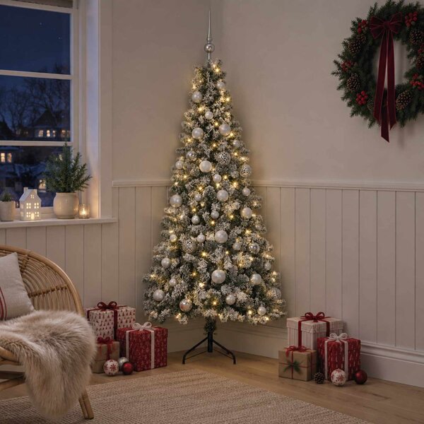 Műkarácsonyfa gömbbel 120 cm 150 LED Meleg fehér PVC és fém