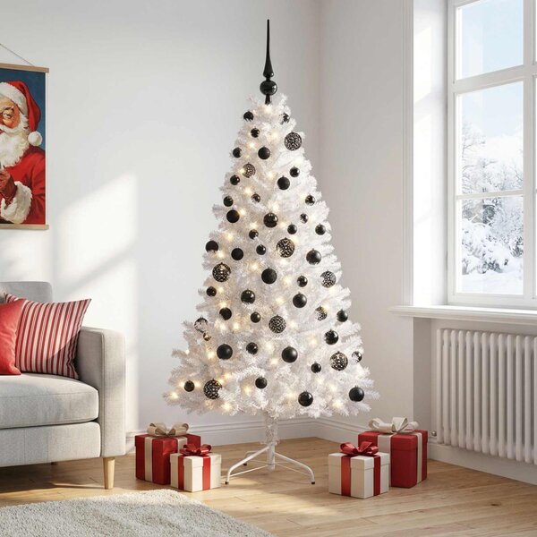 Műkarácsonyfa gömbbel 210 cm 300 LED Meleg fehér PVC és fém
