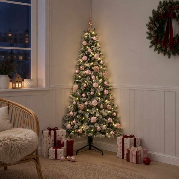 Műkarácsonyfa gömbbel 120 cm 150 LED Meleg fehér PVC és fém