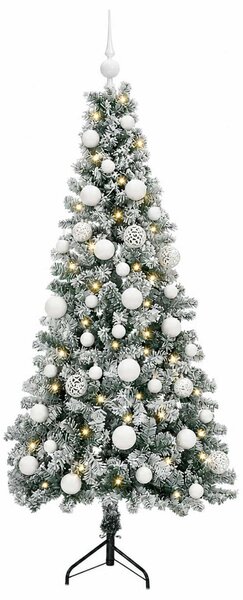 Műkarácsonyfa gömbbel 120 cm 150 LED Meleg fehér PVC és fém