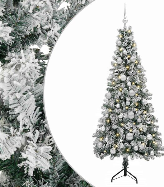 Műkarácsonyfa gömbbel 120 cm 150 LED Meleg fehér PVC és fém
