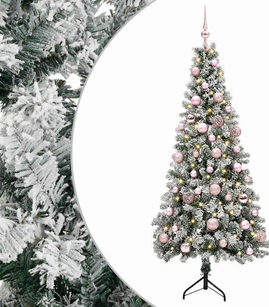 Műkarácsonyfa gömbbel 120 cm 150 LED Meleg fehér PVC és fém