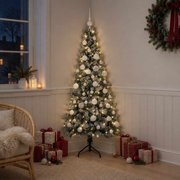 Műkarácsonyfa gömbbel 120 cm 150 LED Meleg fehér PVC és fém