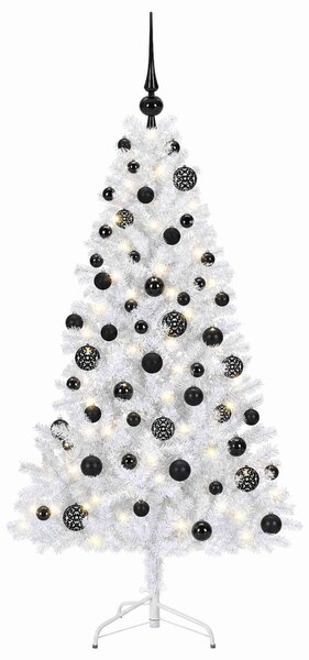 Műkarácsonyfa gömbbel 210 cm 300 LED Meleg fehér PVC és fém