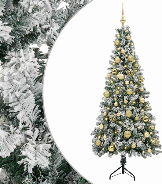 Műkarácsonyfa gömbbel 120 cm 150 LED Meleg fehér PVC és fém