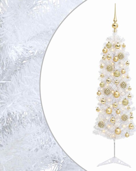 Karcsú műkarácsonyfa gömbökkel 150 cm 150 LED Meleg fehér
