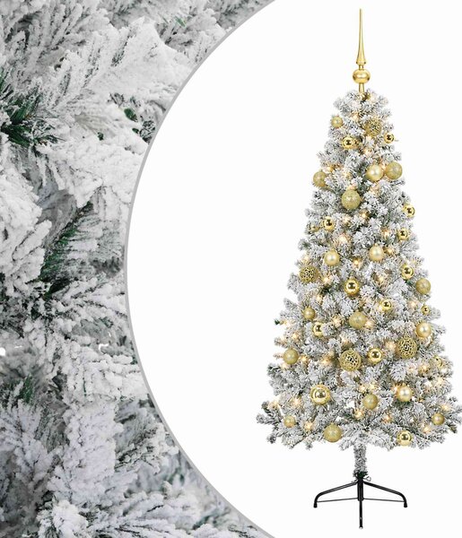 Műkarácsonyfa gömbbel 120 cm 150 LED Meleg fehér PVC és fém